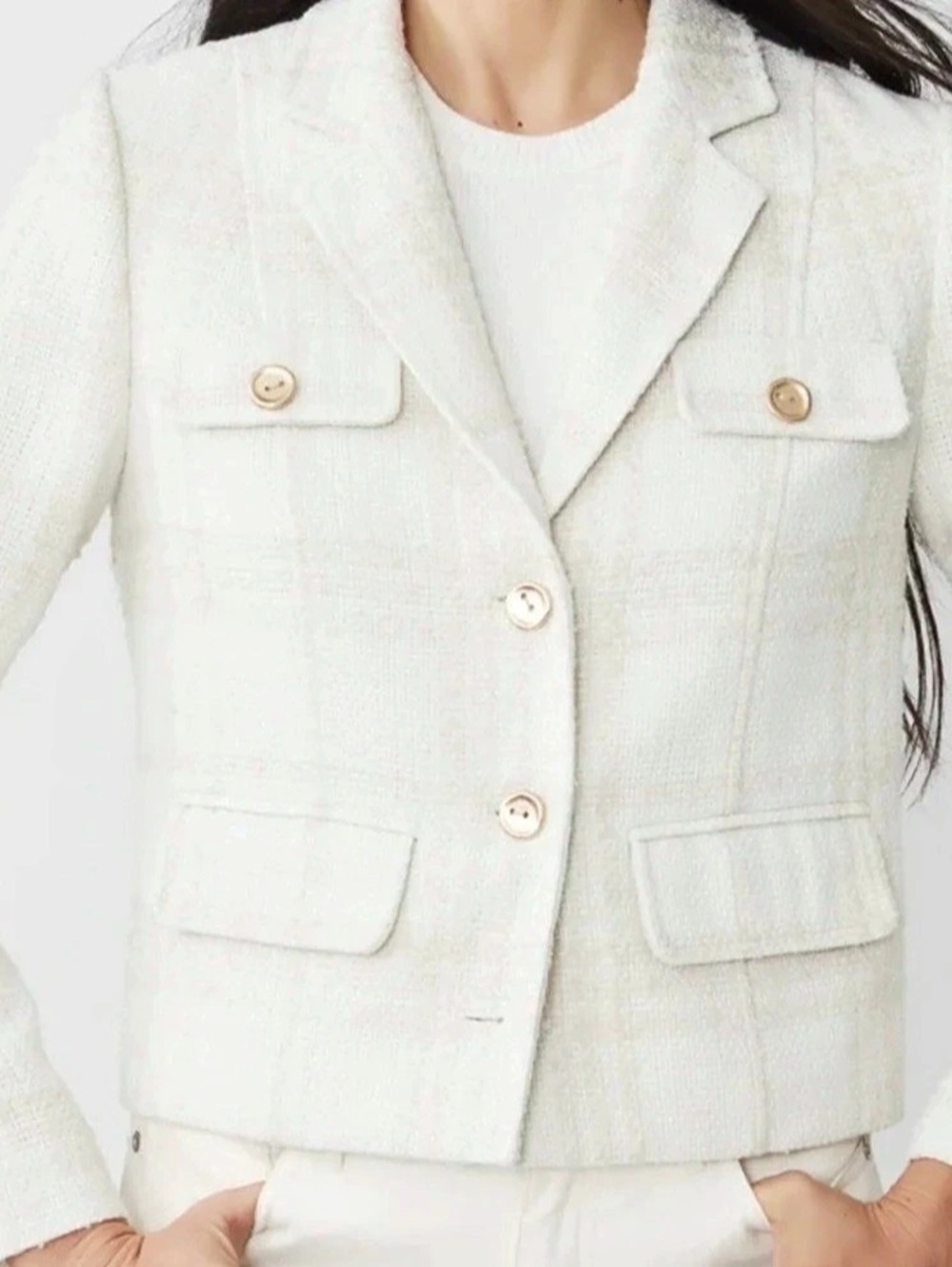 J.MCLAUGHLIN Textured Cream Tweed Blazer with Gold Buttons White Small NWOT